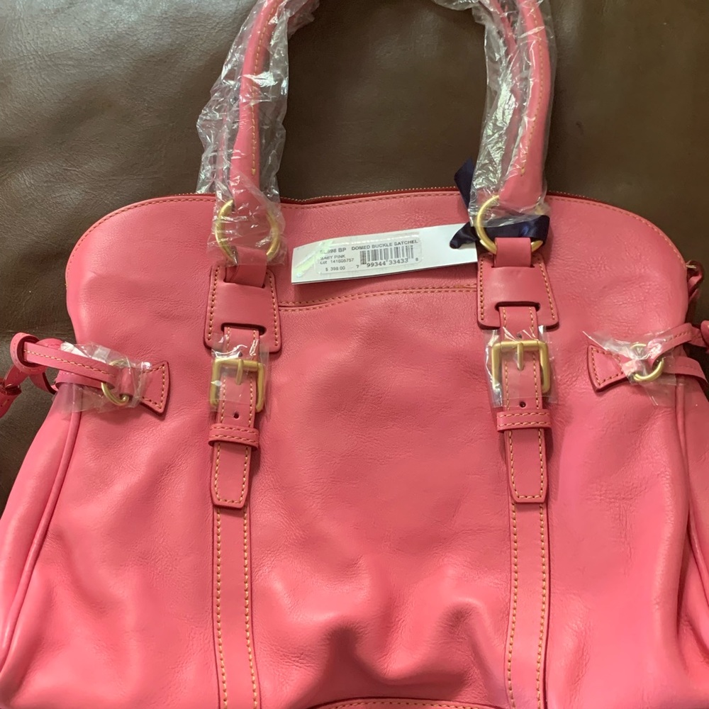 Dooney and Bourke Domed Floretine Leather Satchel in baby pink